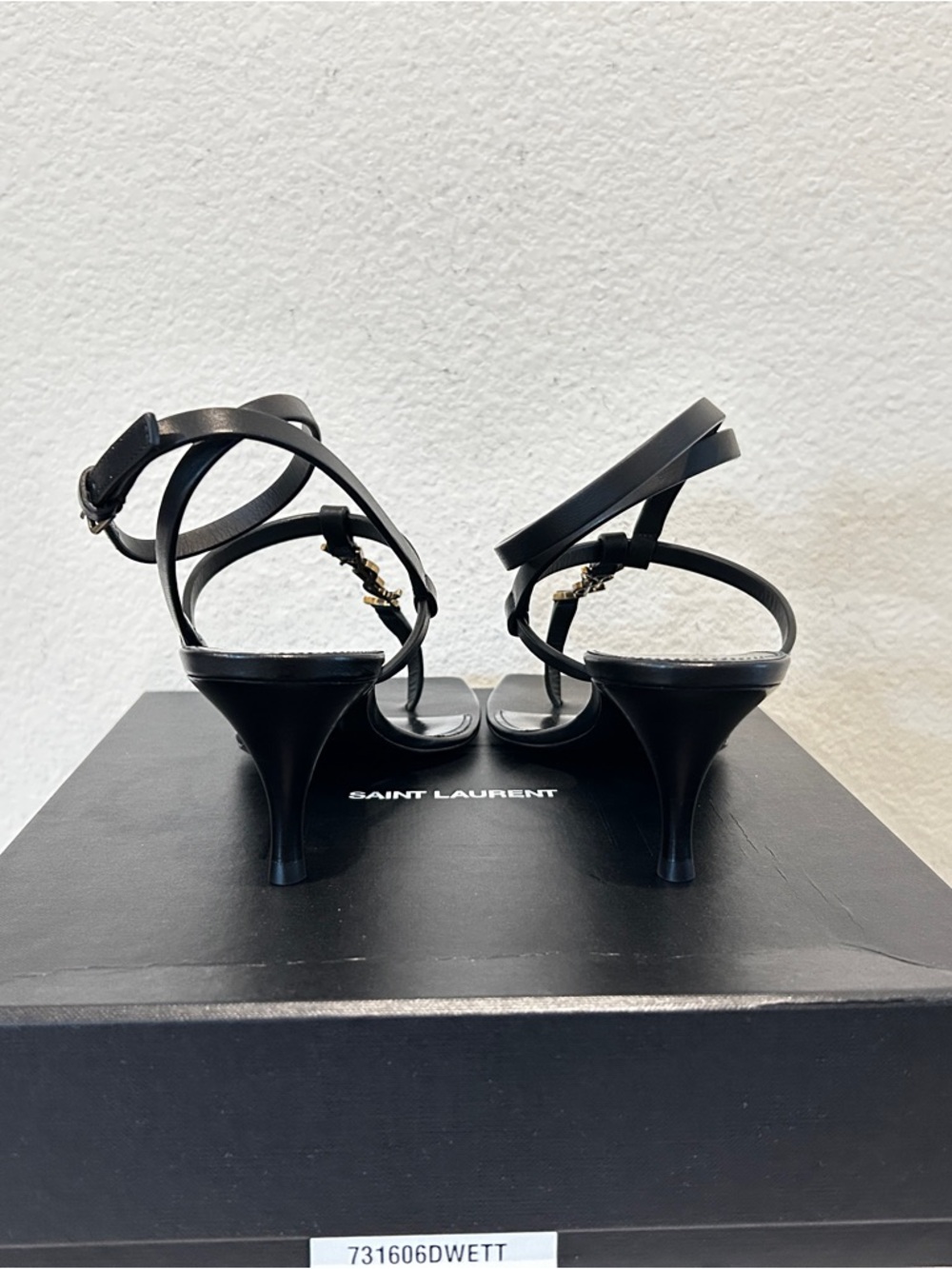 NIB SAINT LAURENT Cassandra 60 leather sandals Black, Size 37.5, Retail $1150 - Picture 6 of 8